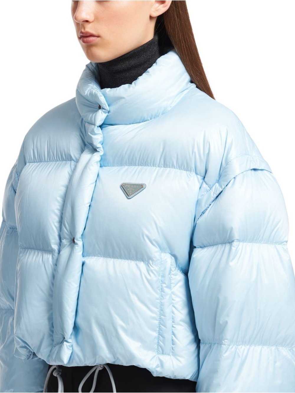 Prada Cropped Re-Nylon Down Jacket (Light Blue)